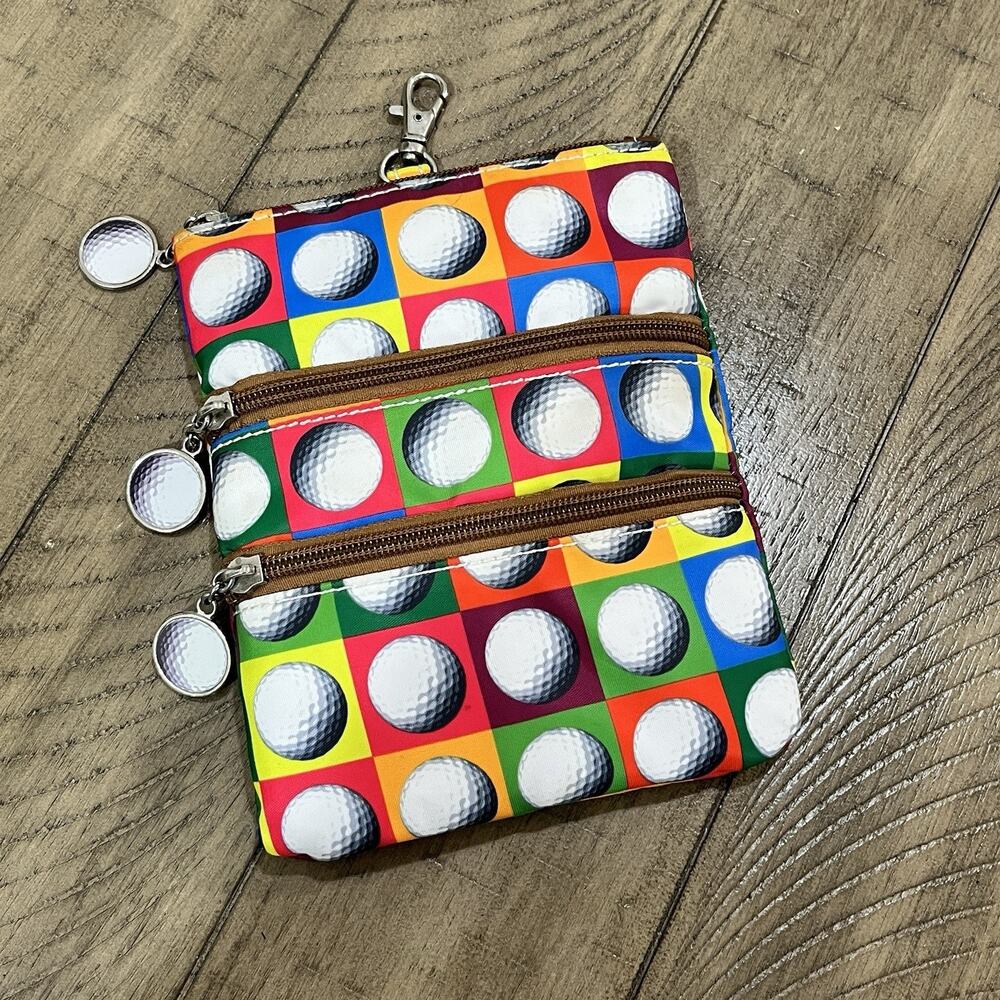 Sydney Love Golf Ball Print 3-Zip Golf Accessory Pouch Clip-On Golf Bag Organize